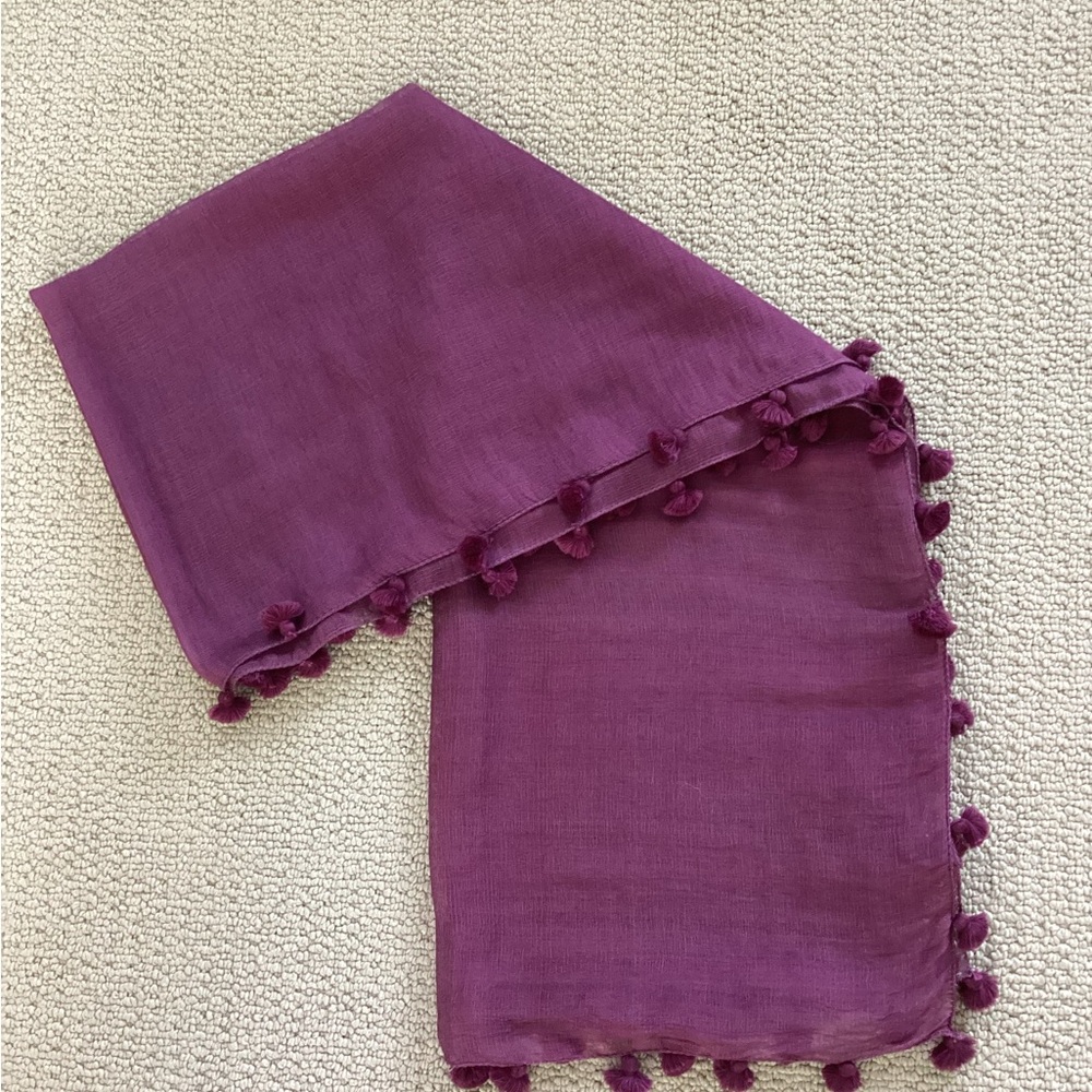 Eileen Fisher Plum Scarf with Pom Pom Accents